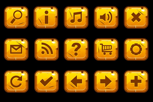 Vector cartoon square gold old buttons