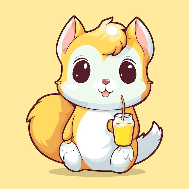 Cartoon squirral holding juice vector illustration