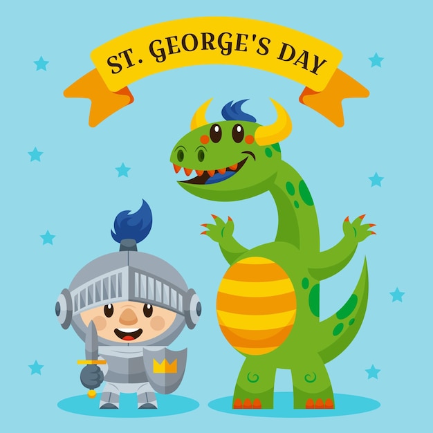 Cartoon st. illustrazione del giorno di george con cavaliere e drago