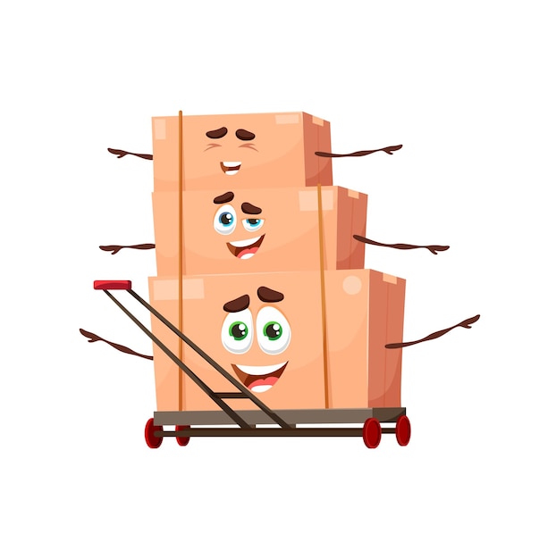 Vector cartoon stack of parcels on trolley delivery