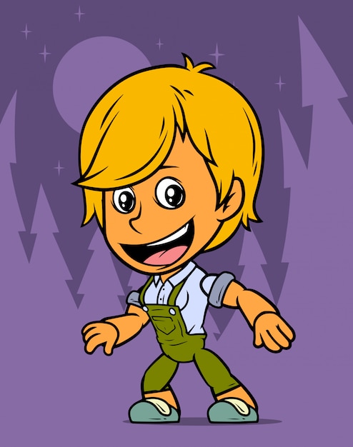 漫画立っている農家の少年キャラクター