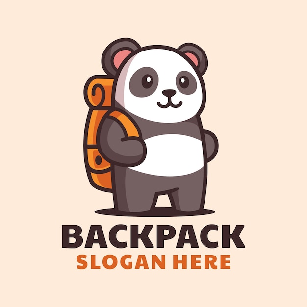 Cartoon Standing Panda with Backpack logo