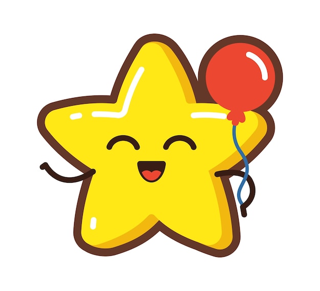 Cartoon star character with balloon vector illustration