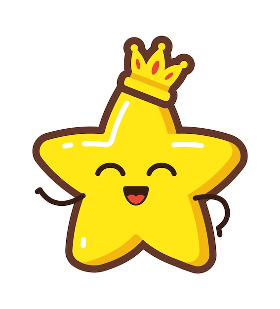 Cartoon star character with crown Vector illustration