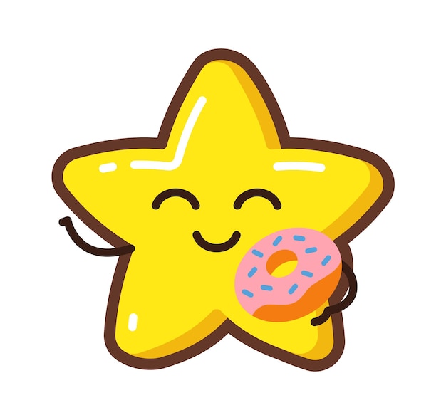 Cartoon star character with donut vector illustration