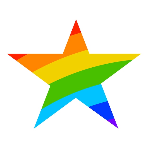 白い背景で隔離のフラット スタイルで虹のテクスチャーを持つ漫画の星。