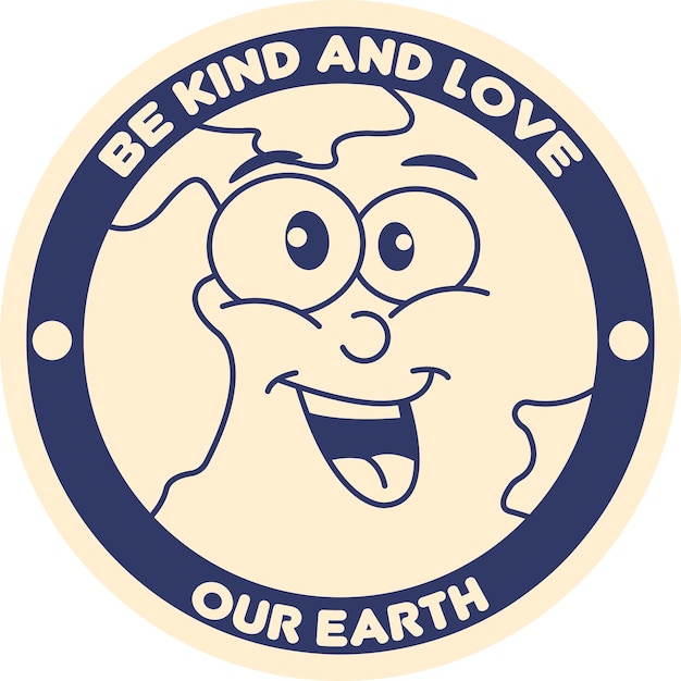 Cartoon sticker of Earth planet character in monochrome colorsClockwork illustration in 70s style