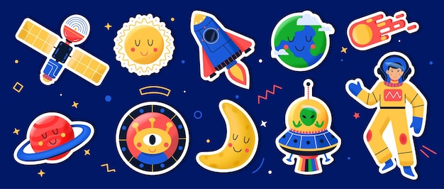 Vector cartoon stickers met ruimte universum vector illustratie stickers