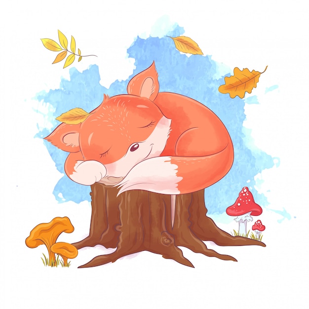 Cartoon stijl illustratie van slapende vos.