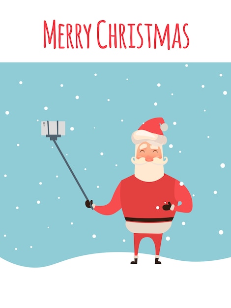 Vector cartoon stijl kerstman selfie, kerstvakantie maken