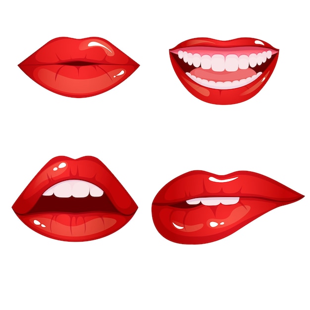 Cartoon stijl vrouw rode lippen set Vector illustratie