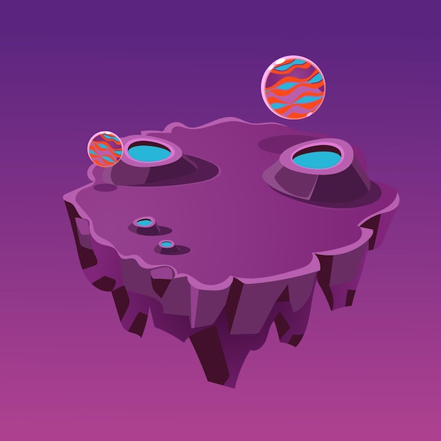 Cartoon Stone Isometric Island with Craters for Game, Vector Illustration