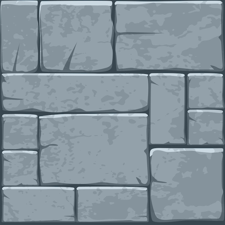 Vector cartoon stone pavement seamless pattern brick wall texture cracked rock paver blocks background ancient old mosaic