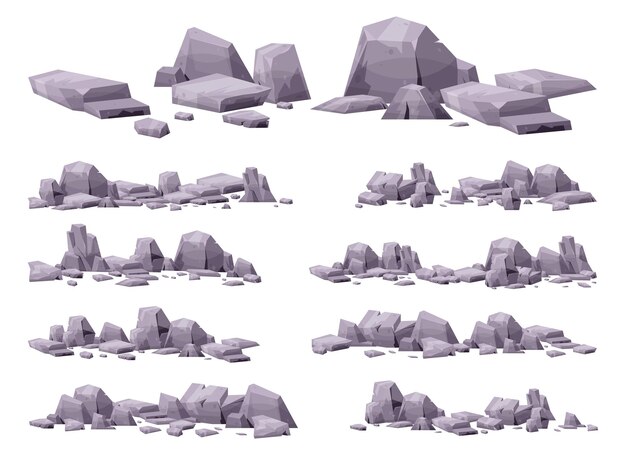 화이트 절연 만화 돌 컬렉션 산 바위와 사막 돌 벡터 일러스트 레이 션의 조각