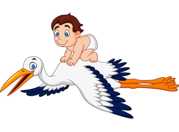 Cartoon stork carrying a baby