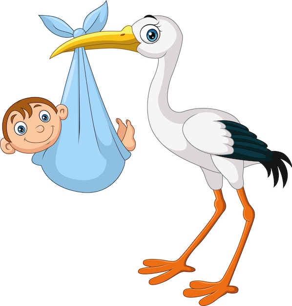 Cartoon stork carrying a newborn