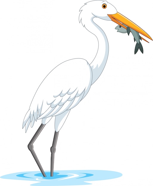 Cartoon stork eating a fish