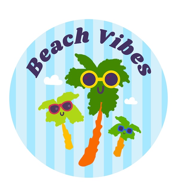 Cartoon Strand Vibes Ronde Sticker