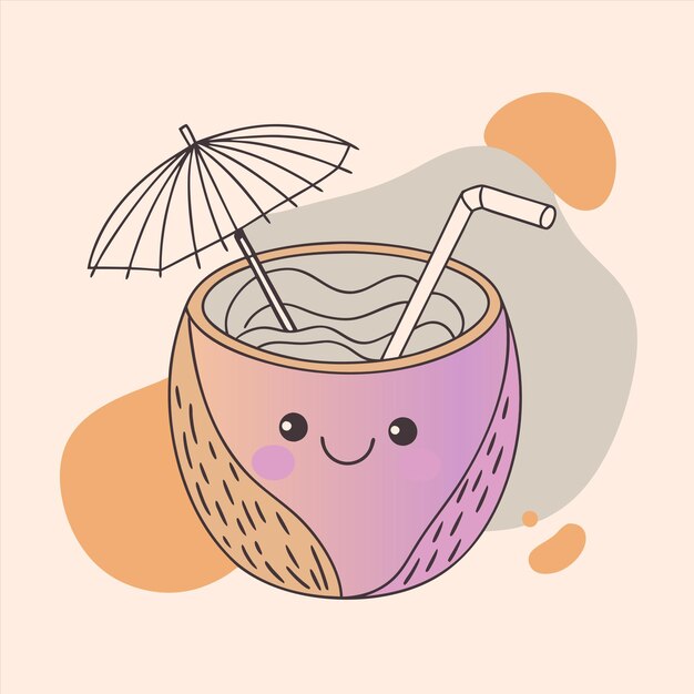 a cartoon of a straw with a smiley face and an umbrella