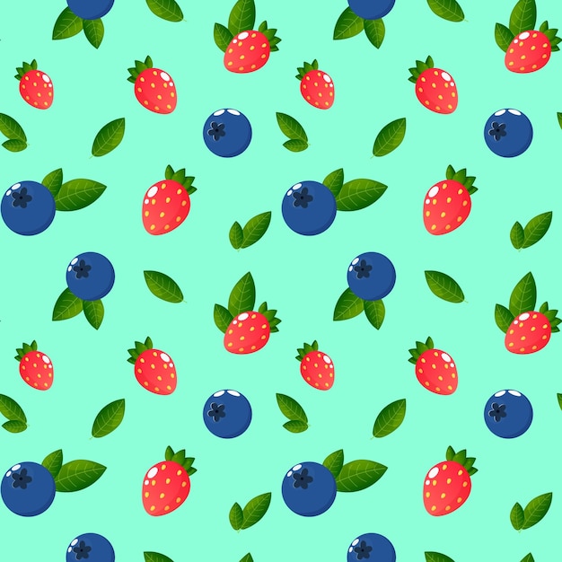 Cartoon strawberries and blueberries seamless pattern vector background textiles summer pattern