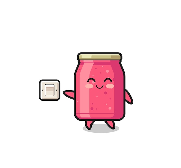 Cartoon strawberry jam is turning off light