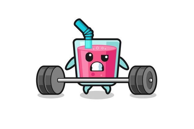 Cartoon of strawberry juice lifting a barbell cute design