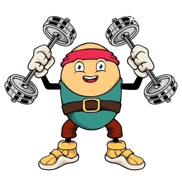 Cartoon strong egg gym lifting dumbbells