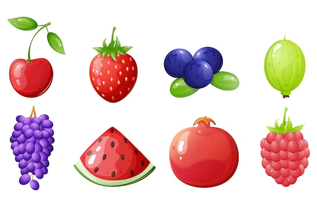 Cartoon style berries set game interface elements