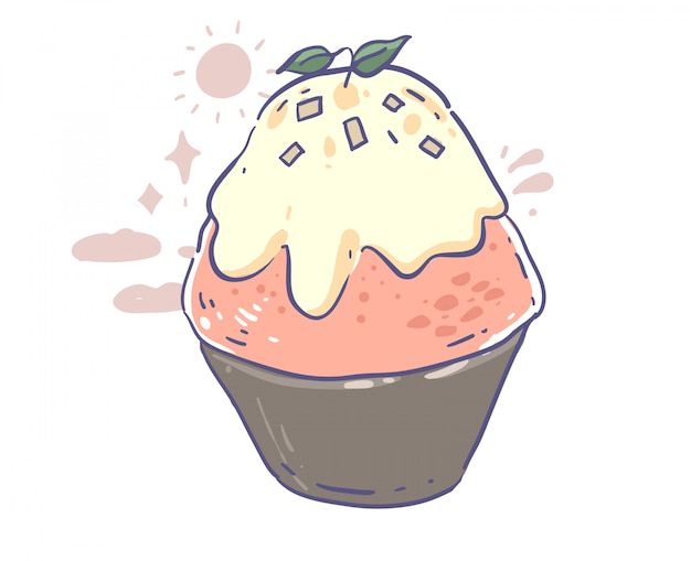 Doodle di bingsu stile cartone animato. illustrazione vettoriale di bingsu