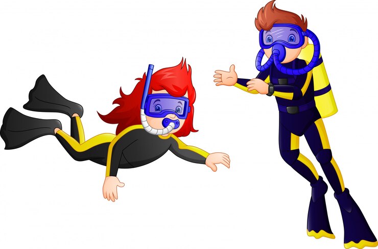 Vector cartoon style boy in diving swim suit