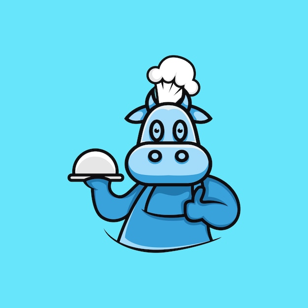 Cartoon style chef cow character illustration