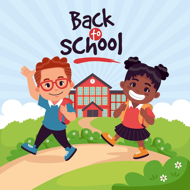cartoon style children back to school