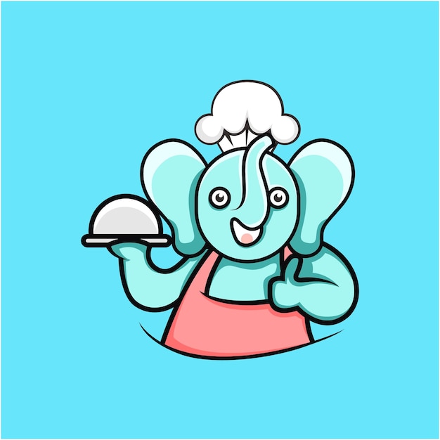 Cartoon style cute cooking elephant illustration