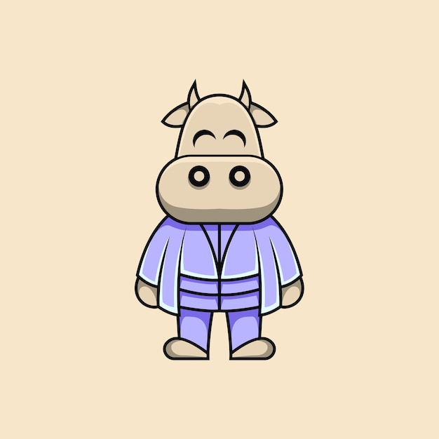 Vector cartoon style cute master cow illustration