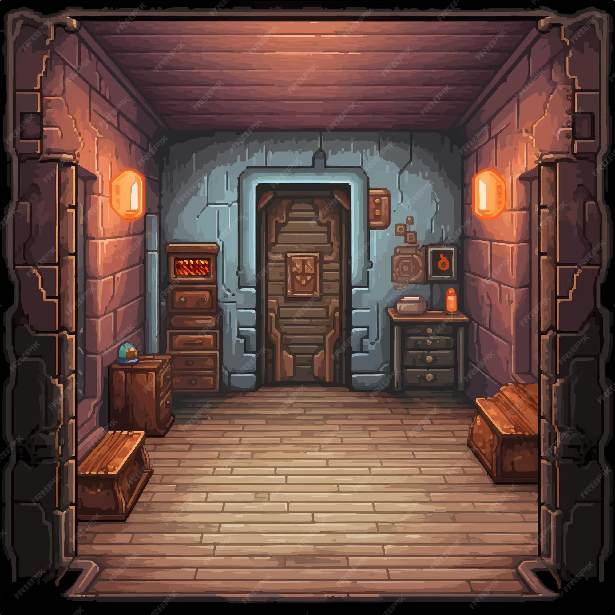 a depicts a 2D illustration of a dungeon, consisting of rooms and