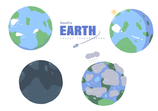 ベクトル 漫画スタイルの地球の落書き。地球