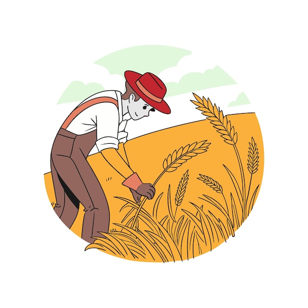 Cartoon Style Farmer Boy Taking Care of Plants