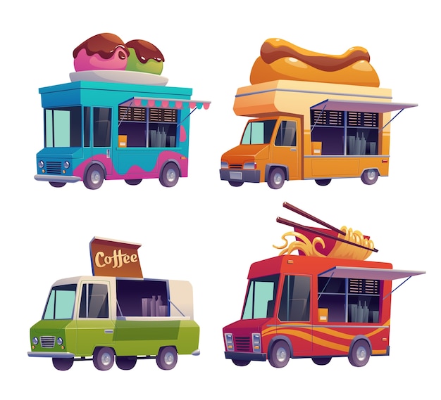 Cartoon style food truck set