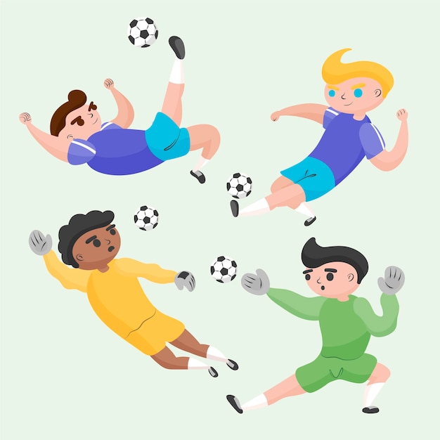 Vettore pacchetto giocatori di calcio in stile cartone animato