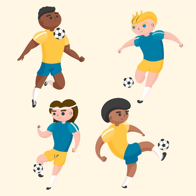 Vettore set di giocatori di calcio in stile cartone animato