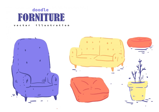 만화 스타일 Forniture 낙서. Forniture