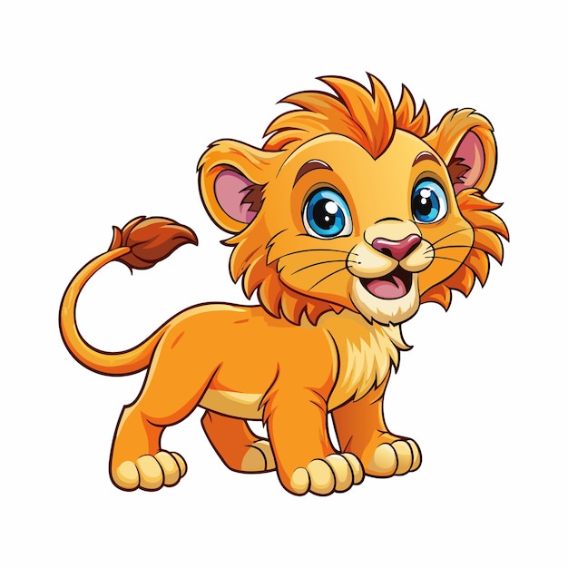 A Cartoon Style Happy Baby Lion Isolated on a White Background