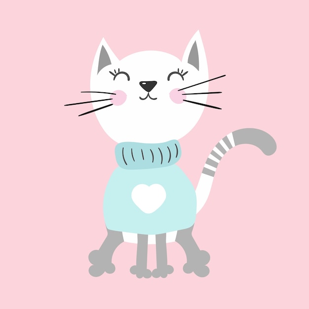 Cartoon style illustration perfect for nursery poster cute cat with sweater