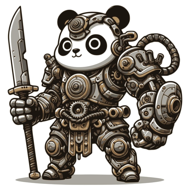 a cartoon style image of a mechanical panda with white background