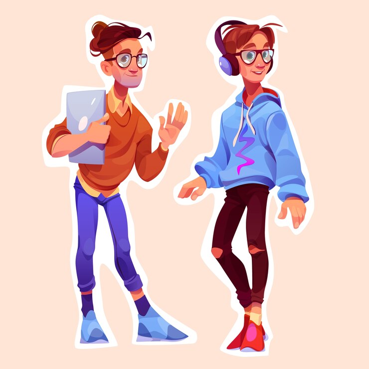 Vector cartoon style nerd character set