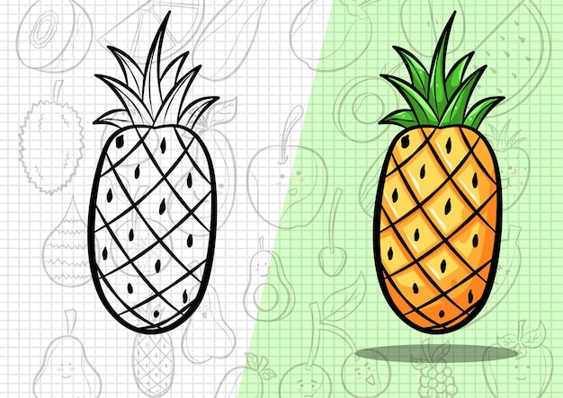 Vettore illustrazione di ananas in stile cartone animato