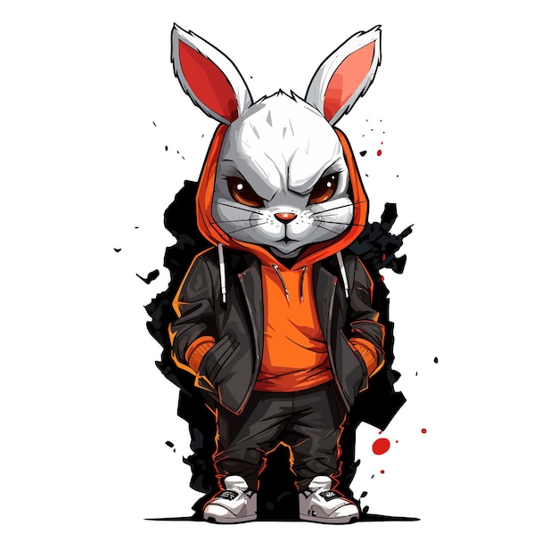 a cartoon style rabbit in a black jacket