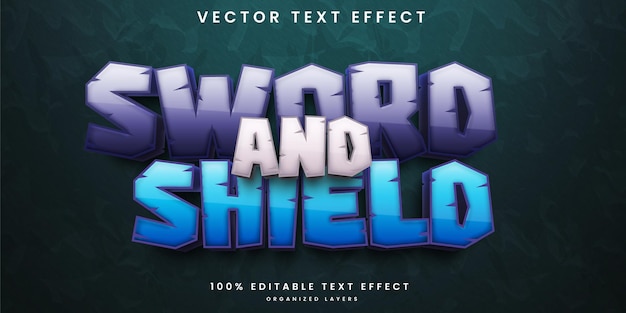 Вектор Меч и щит в мультяшном стиле 3d редактируемый текстовый эффект