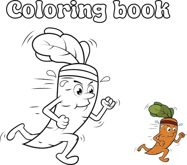 Cartoon style vector illustration for coloring of a running carrot