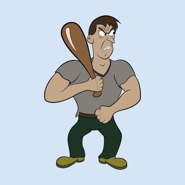 Cartoon style vector illustration violent big man with a club in his hand